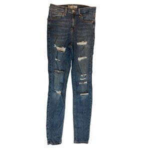Topshop Moto Jamie Womens Skinny Jeans Distressed Cotton Dark Blue Size W28